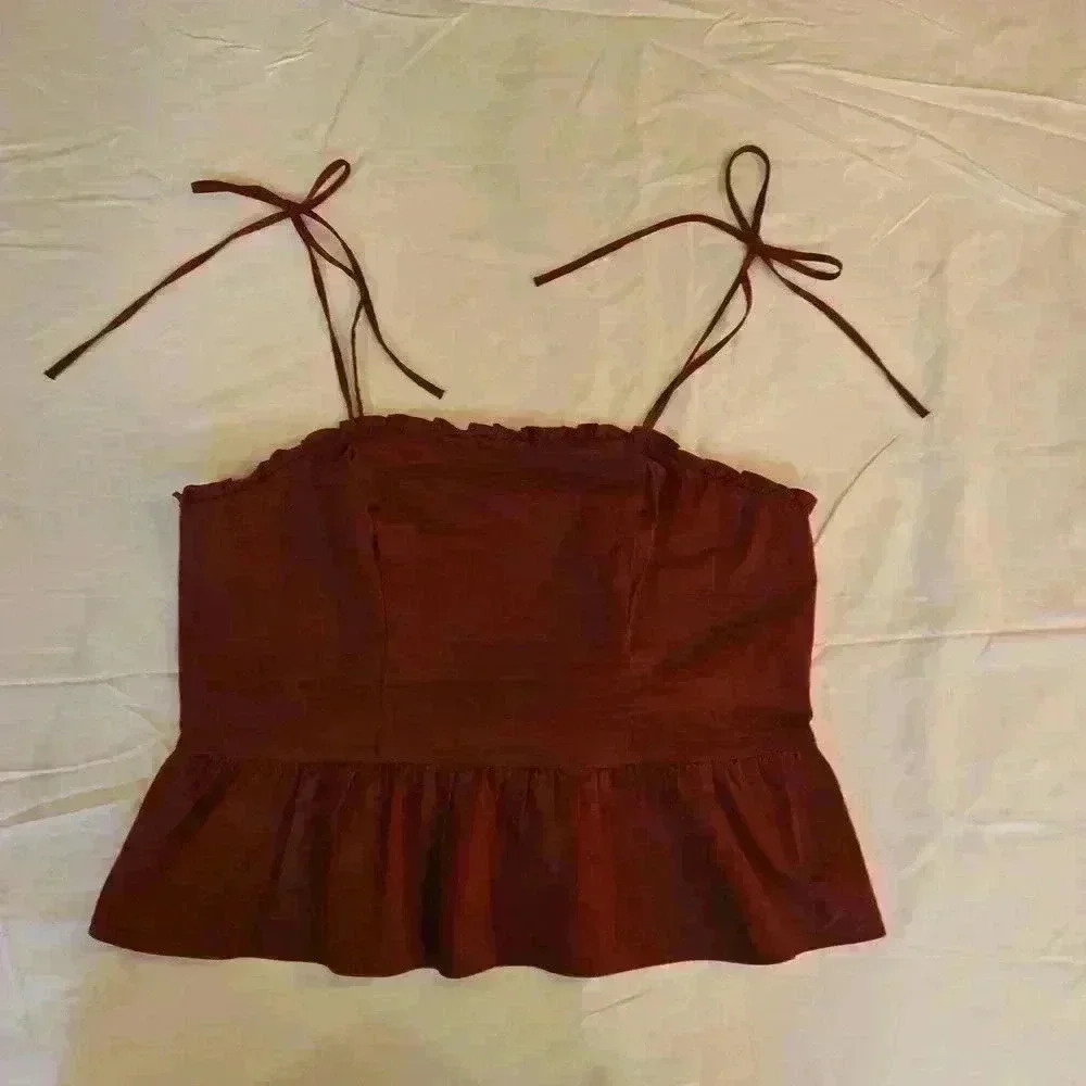 Express Tie Strap Camisole 100% Cotton Deep Red Large